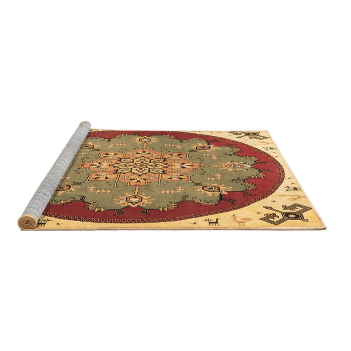 Sideview of Machine Washable Medallion Brown Traditional Rug, wshtr1694brn