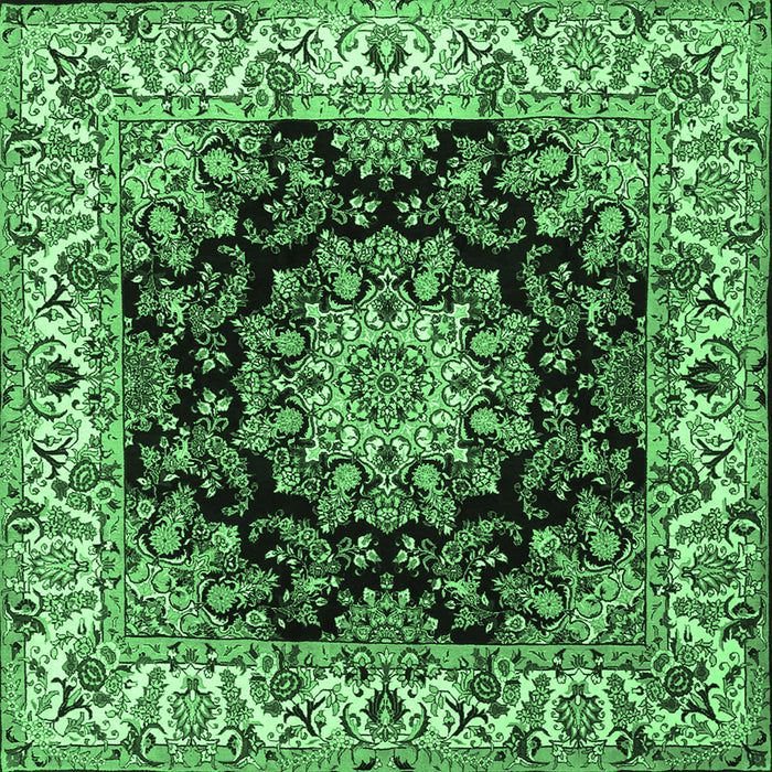 Square Medallion Emerald Green Traditional Rug, tr1695emgrn