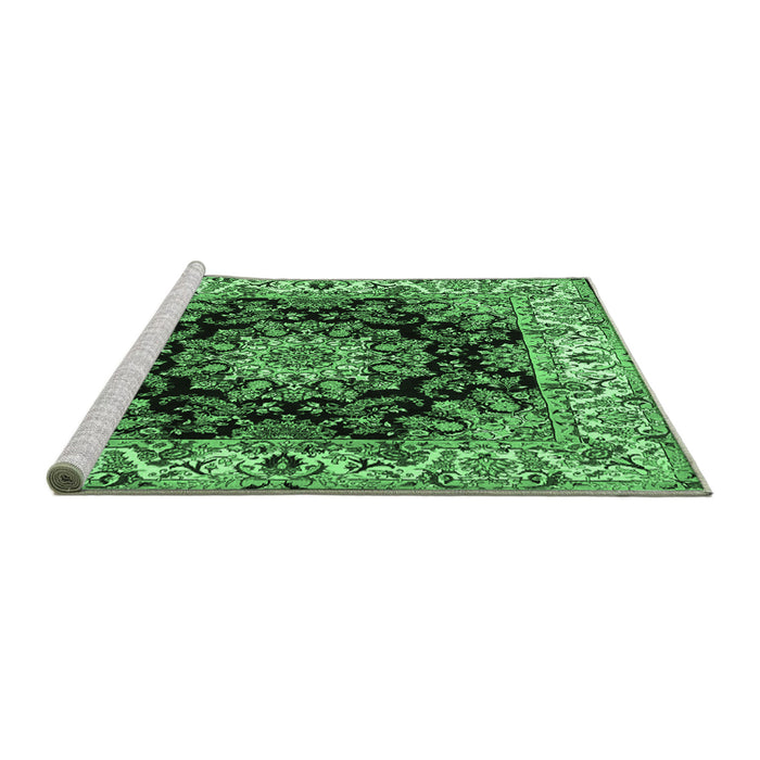 Sideview of Machine Washable Medallion Emerald Green Traditional Area Rugs, wshtr1695emgrn