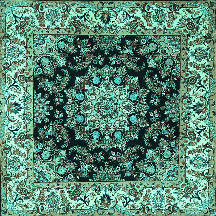 Square Machine Washable Medallion Turquoise Traditional Area Rugs, wshtr1695turq