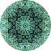 Round Medallion Turquoise Traditional Rug, tr1695turq