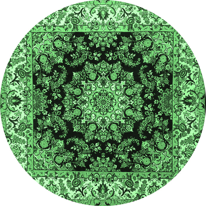 Round Medallion Emerald Green Traditional Rug, tr1695emgrn