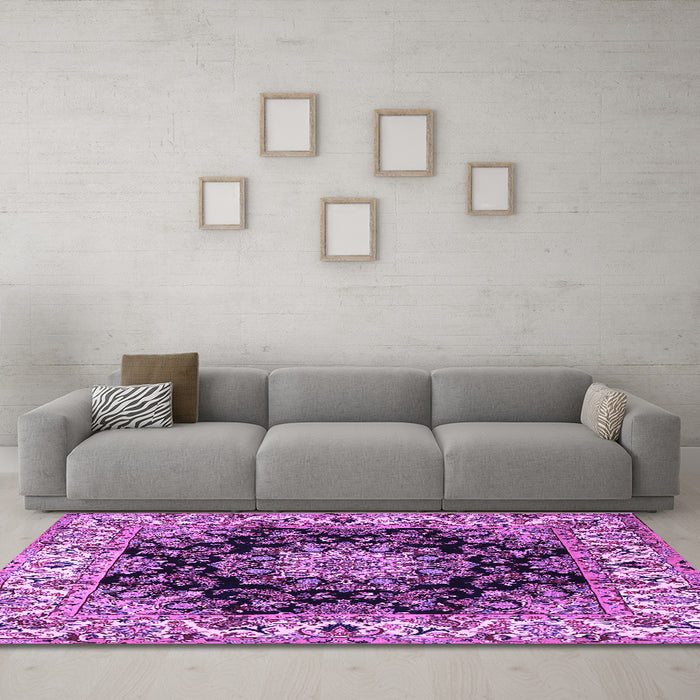 Machine Washable Medallion Purple Traditional Area Rugs in a Living Room, wshtr1695pur