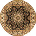 Round Machine Washable Medallion Brown Traditional Rug, wshtr1695brn