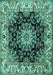 Machine Washable Medallion Turquoise Traditional Area Rugs, wshtr1695turq