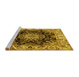Sideview of Machine Washable Medallion Yellow Traditional Rug, wshtr1695yw
