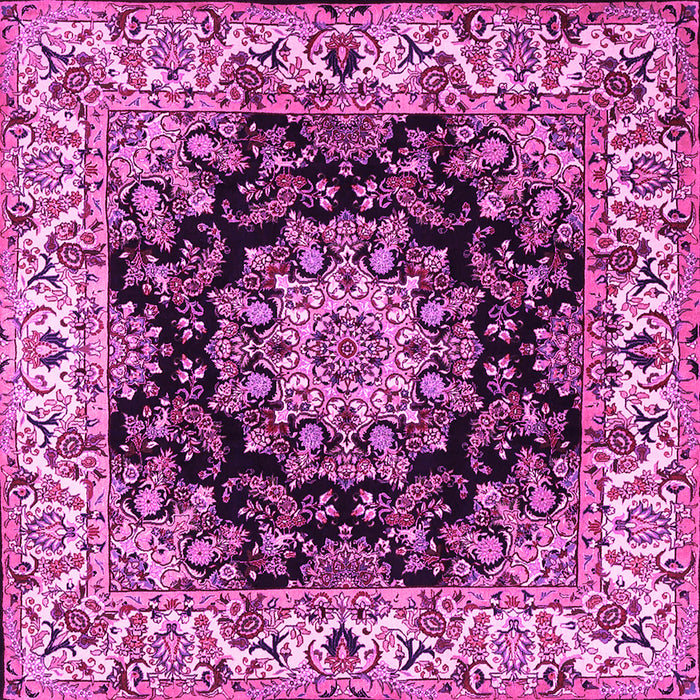 Square Machine Washable Medallion Pink Traditional Rug, wshtr1695pnk