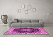 Machine Washable Medallion Pink Traditional Rug in a Living Room, wshtr1695pnk