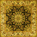 Square Machine Washable Medallion Yellow Traditional Rug, wshtr1695yw