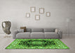 Machine Washable Medallion Green Traditional Area Rugs in a Living Room,, wshtr1695grn