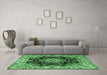 Machine Washable Medallion Emerald Green Traditional Area Rugs in a Living Room,, wshtr1695emgrn