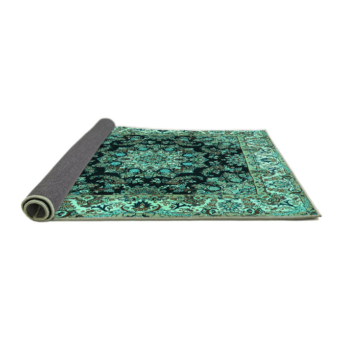 Sideview of Medallion Turquoise Traditional Rug, tr1695turq