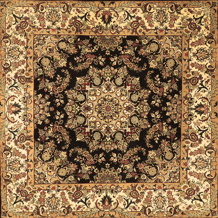 Square Machine Washable Medallion Brown Traditional Rug, wshtr1695brn