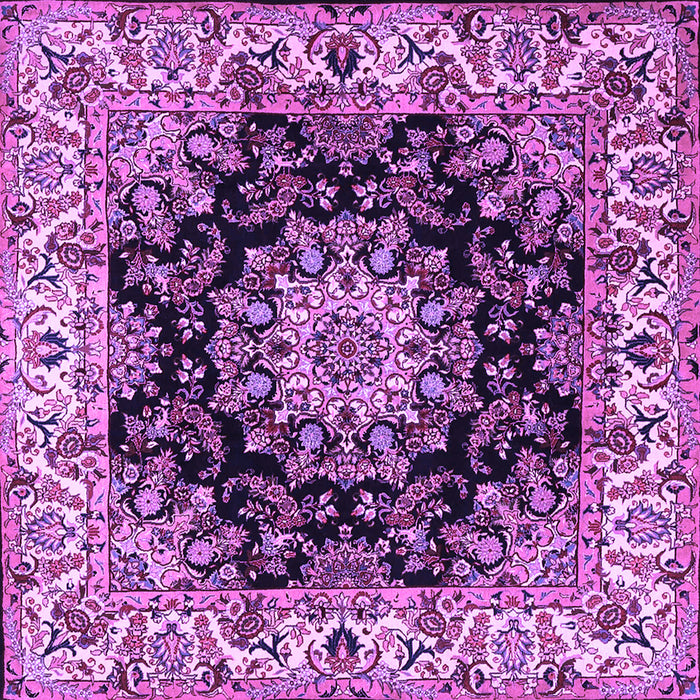 Square Machine Washable Medallion Purple Traditional Area Rugs, wshtr1695pur