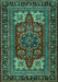 Machine Washable Medallion Turquoise Traditional Area Rugs, wshtr1696turq