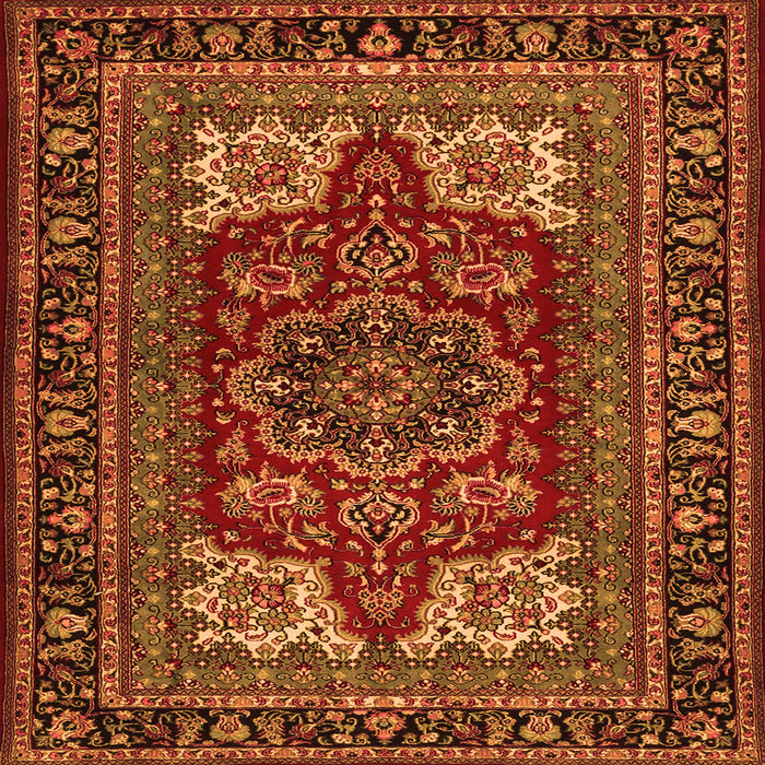 Round Machine Washable Medallion Orange Traditional Area Rugs, wshtr1696org