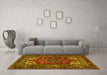 Machine Washable Medallion Yellow Traditional Rug in a Living Room, wshtr1696yw