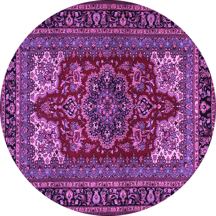 Round Machine Washable Medallion Purple Traditional Area Rugs, wshtr1696pur