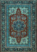 Machine Washable Medallion Light Blue Traditional Rug, wshtr1696lblu