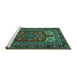 Sideview of Machine Washable Medallion Turquoise Traditional Area Rugs, wshtr1696turq