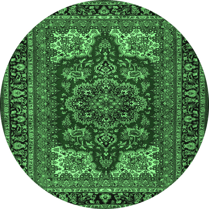 Round Medallion Emerald Green Traditional Rug, tr1696emgrn