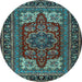 Round Medallion Light Blue Traditional Rug, tr1696lblu