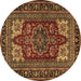 Round Medallion Brown Traditional Rug, tr1696brn