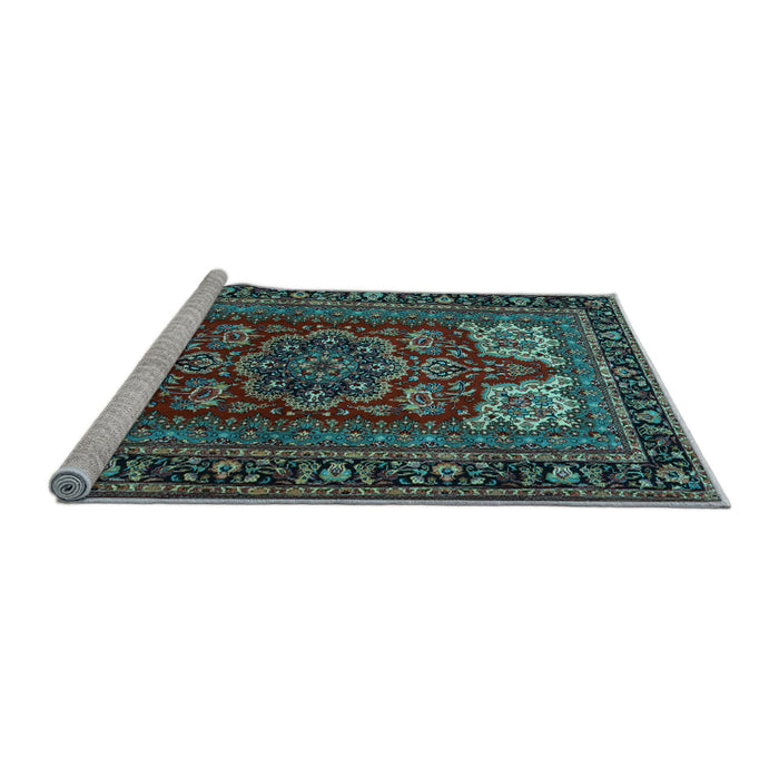 Sideview of Machine Washable Medallion Light Blue Traditional Rug, wshtr1696lblu