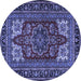 Round Machine Washable Medallion Blue Traditional Rug, wshtr1696blu