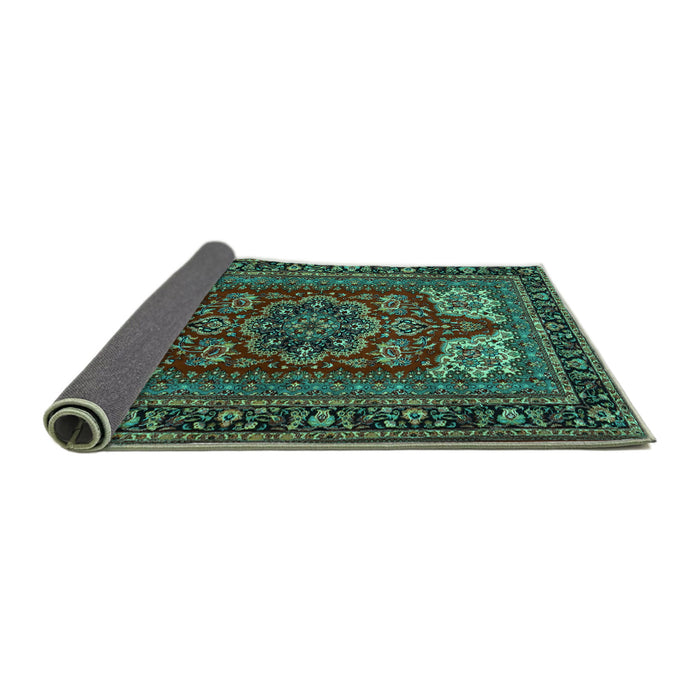 Sideview of Medallion Turquoise Traditional Rug, tr1696turq