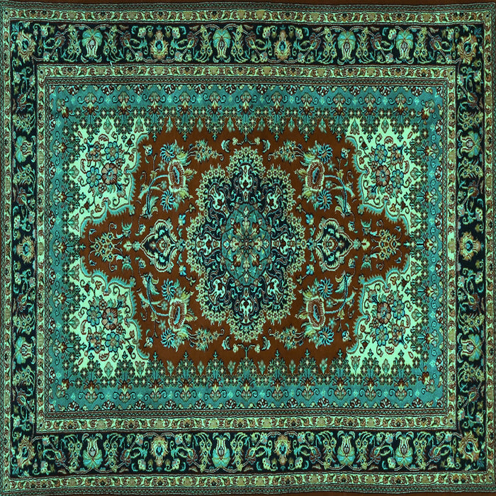 Square Machine Washable Medallion Turquoise Traditional Area Rugs, wshtr1696turq