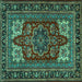 Square Machine Washable Medallion Turquoise Traditional Area Rugs, wshtr1696turq