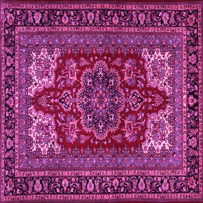 Square Machine Washable Medallion Pink Traditional Rug, wshtr1696pnk