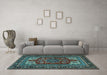 Machine Washable Medallion Light Blue Traditional Rug in a Living Room, wshtr1696lblu