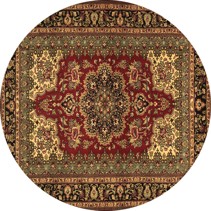 Round Machine Washable Medallion Brown Traditional Rug, wshtr1696brn