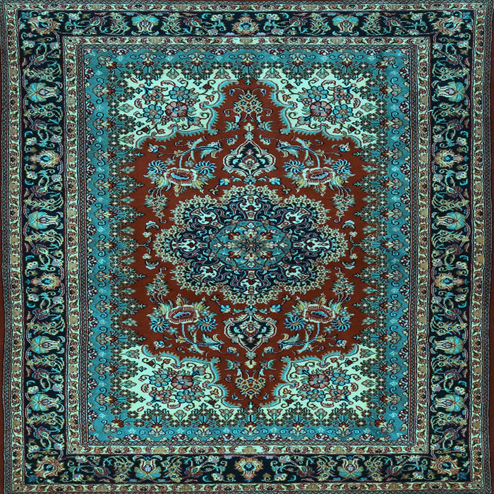 Square Machine Washable Medallion Light Blue Traditional Rug, wshtr1696lblu