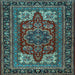 Square Machine Washable Medallion Light Blue Traditional Rug, wshtr1696lblu