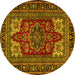 Round Machine Washable Medallion Yellow Traditional Rug, wshtr1696yw