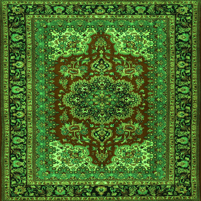 Round Machine Washable Medallion Green Traditional Area Rugs, wshtr1696grn