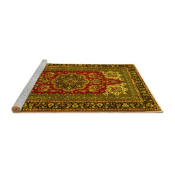 Sideview of Machine Washable Medallion Yellow Traditional Rug, wshtr1696yw