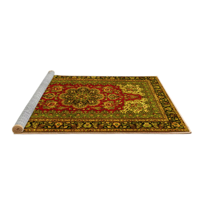 Sideview of Machine Washable Medallion Yellow Traditional Rug, wshtr1696yw
