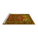 Sideview of Machine Washable Medallion Yellow Traditional Rug, wshtr1696yw