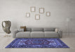 Machine Washable Medallion Blue Traditional Rug in a Living Room, wshtr1696blu