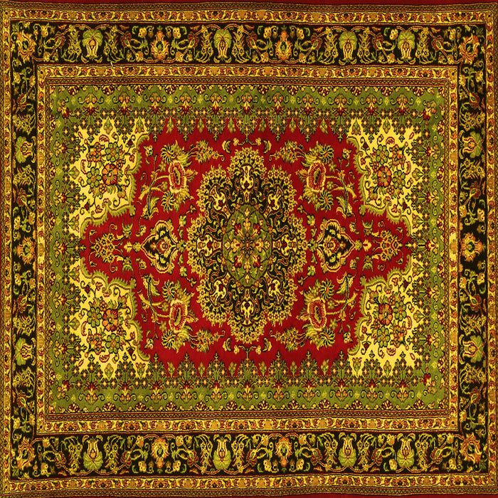 Square Machine Washable Medallion Yellow Traditional Rug, wshtr1696yw