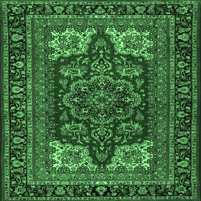 Square Machine Washable Medallion Emerald Green Traditional Area Rugs, wshtr1696emgrn