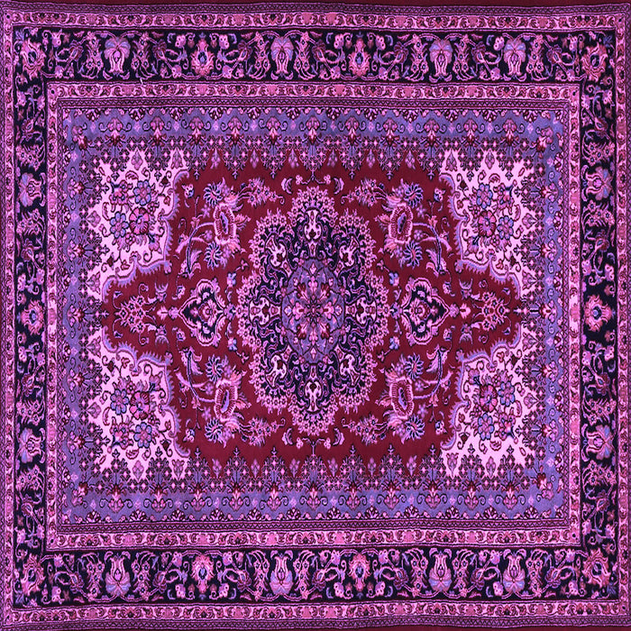 Square Machine Washable Medallion Purple Traditional Area Rugs, wshtr1696pur