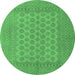Round Persian Emerald Green Traditional Rug, tr1697emgrn