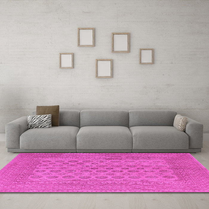 Machine Washable Persian Pink Traditional Rug in a Living Room, wshtr1697pnk