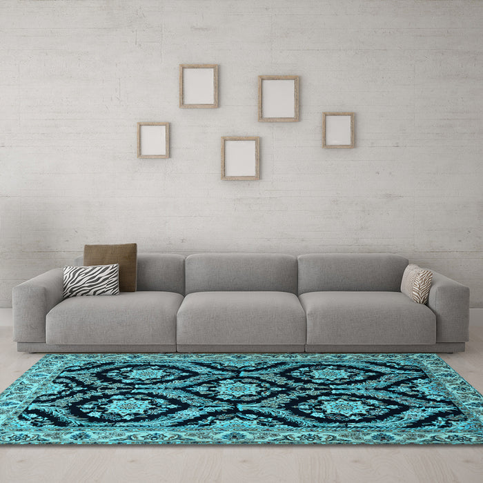 Machine Washable Persian Light Blue Traditional Rug in a Living Room, wshtr1698lblu