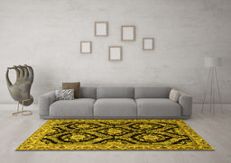 Machine Washable Persian Yellow Traditional Rug in a Living Room, wshtr1698yw